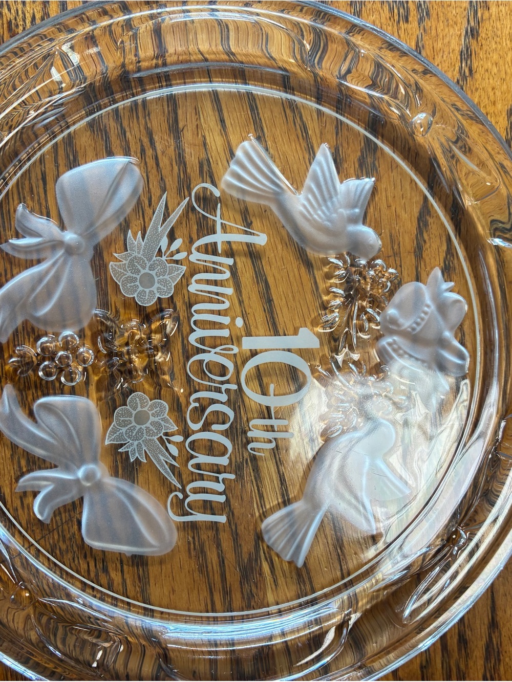 Clear Glass 10th Anniversary Decorative Plate - White Etching - Picture 2 of 2